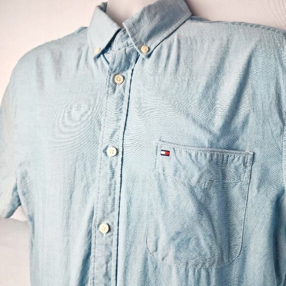 Tommy Hilfiger Custom Fit Baby Blue Button Down Shirt | Men's Large - Picture 3 of 11